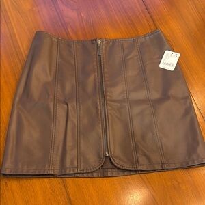 Free People Brown Faux Leather Mini Skirt